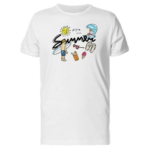 Summer Doodle, Surf, Sun, Beach T-Shirt Men -Image by Shutterstock, Male x-Large