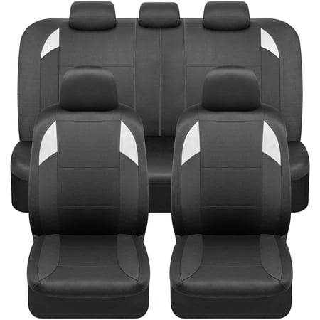 BDK carXS Monaco Seat Covers for Cars Full Set, Black Tri-Tone Front Car Seat Covers with Split Rear Bench Back Seat Cover, Automotive Seat Covers for Trucks SUV Van Auto