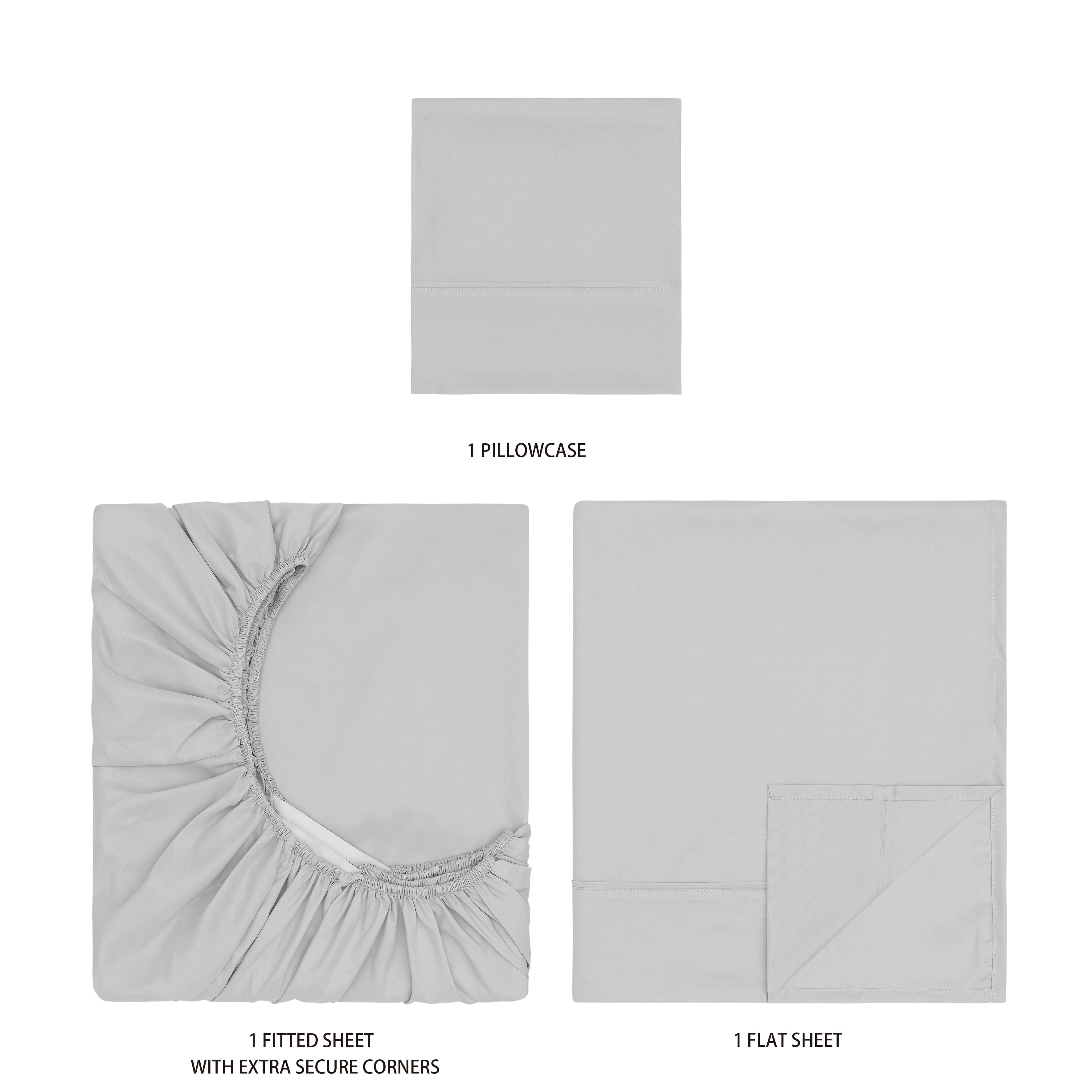 Mainstays Super Soft Brushed Microfiber Bed Sheet Set, Light Silver Gray, Twin-XL, 3 Piece