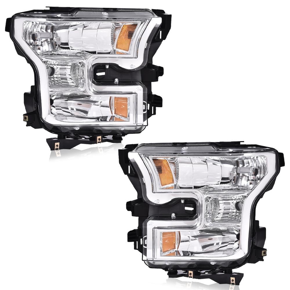 PIT66 Fit For 2015-2017 Ford F-150 Clear Lens Chrome Housing Headlights Headlamps Pair