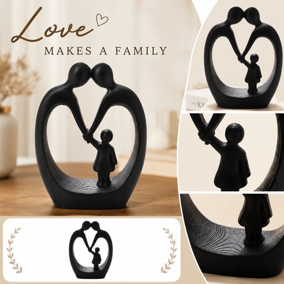Black Decor for Living Room Abstract Family Sculpture 3X2 Inch Matte Black Statue Black Home Decor Minimalist Home Decor Living Room Accent Shelf Mantel Display Single Piece