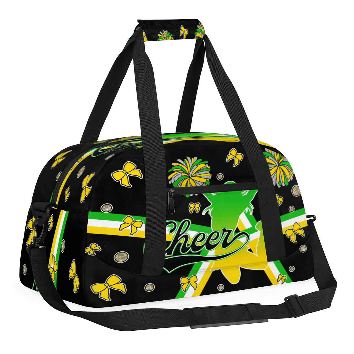 Herdesigns Cheerleader Bags Overnight Duffel Bags Cheer Green Yellow Sport Gym Bag Travel Bag Travel Waterproof Weekender Bag Carry On Travel Tote Bag Dance Bags