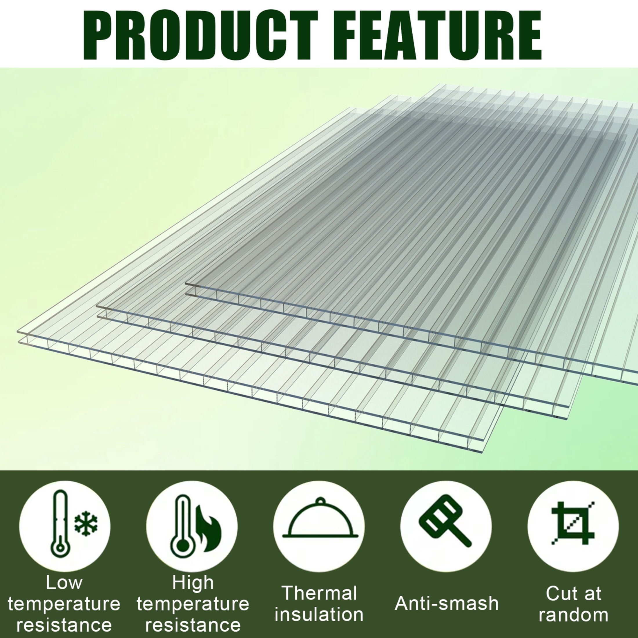 Noble House 10 Pack Twin-Wall Polycarbonate Greenhouse Panels, 4' x 2' UV-Protected Sheets, Transparent