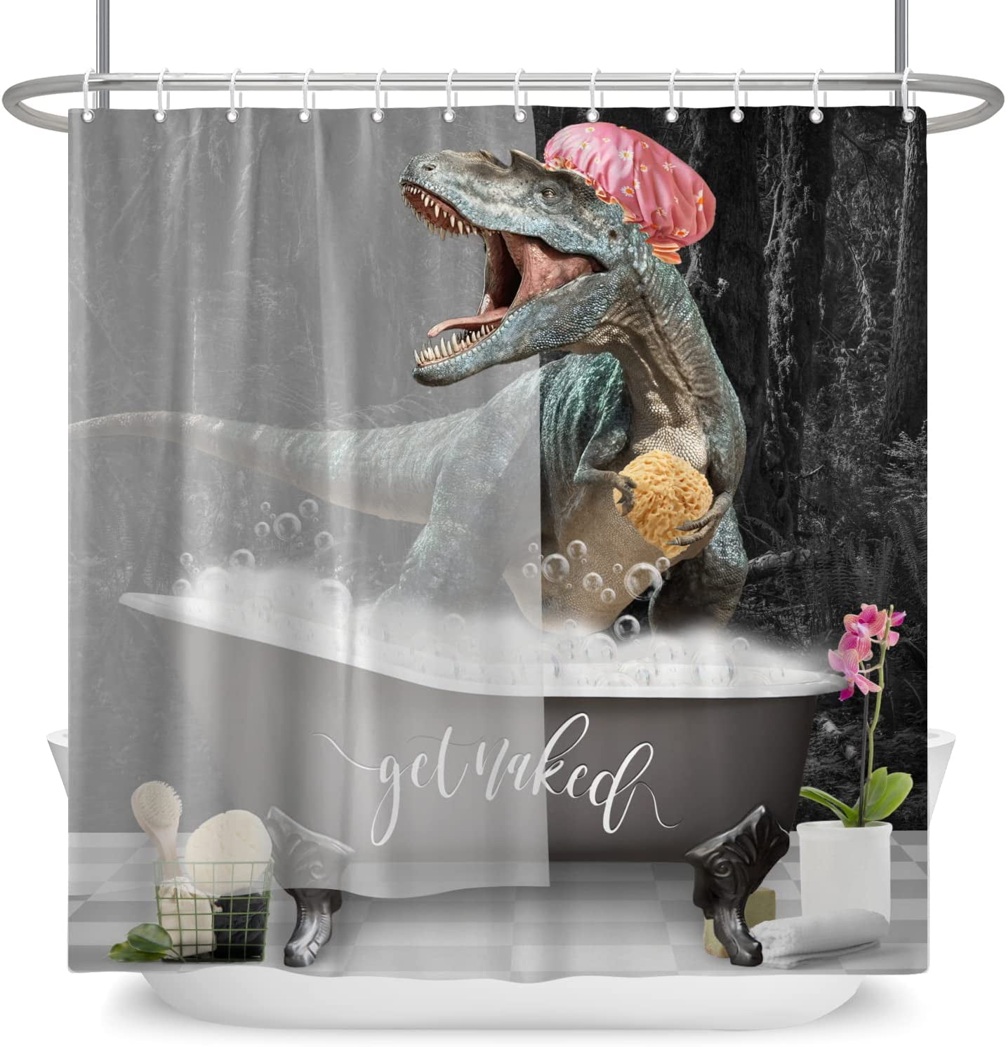 Funny Dinosaur Shower Curtain 72 x 72 Inch, Green Dinosaur Get Naked Raptor  with Sunglasses Cute Animal Reptile Dino Bath Curtain for Bathroom Home  Decor Polyester Waterproof 