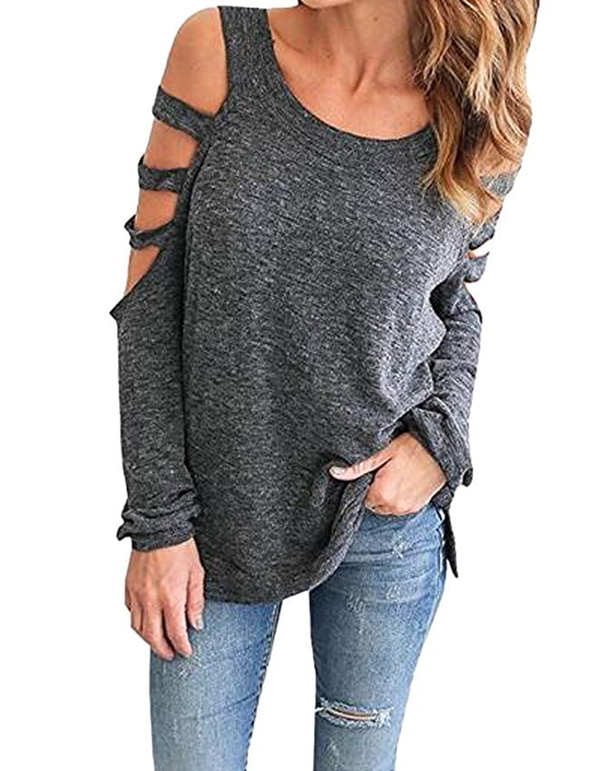 long sleeve shoulder cut out tops