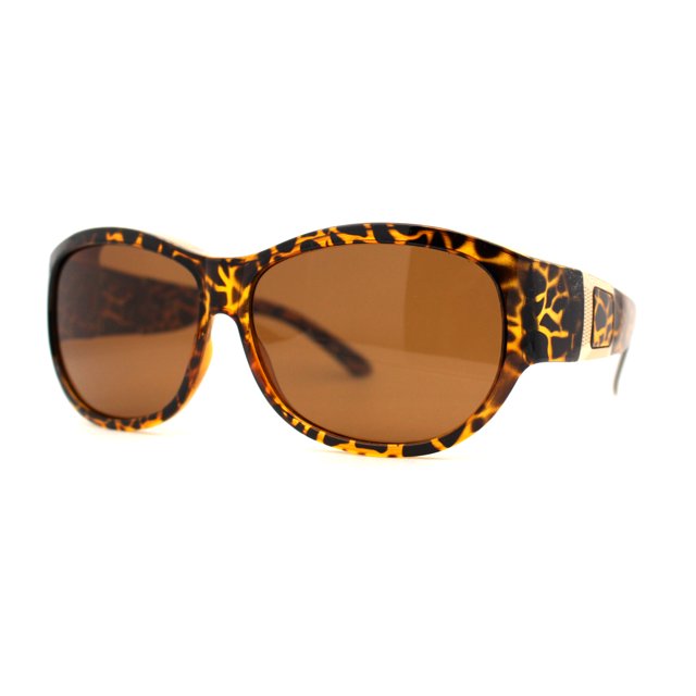 Lunettes de Soleil Polarisées 61 mm Luxe Grandes Ovales Rondes Mode Ajustement par-Dessus Écaille Brun