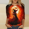 thumbnail image 2 of Riecok Womens Halloween T Shirts 3/4 Sleeve Crewneck Witch Printed Tunic Tops Holiday Party Clothes Red M, 2 of 5