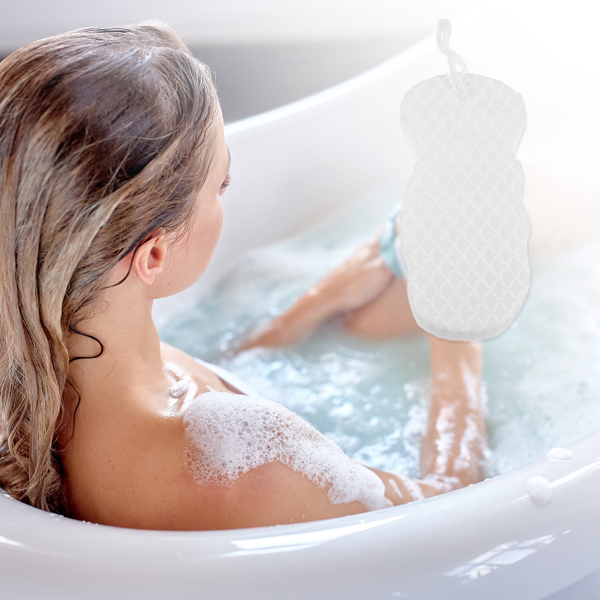 Unique Bargains Sponge Brush Body Scrubber for Bathroom 5.51"x2.55"x0.98" 1 Pc White