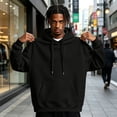 thumbnail image 3 of IAJDKMEK Men's Retro Fleece Hoodie Sweatshirt – Loose Pullover with Warm Fleece Lining & Oversized Fit, Casual Long Sleeve Top for Fall Winter Daily Comfort & Cool,Black L, 3 of 8