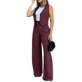 thumbnail image 2 of Women'S Fashionable Blazer Vest Wide-Leg Pants Set - Stylish Comfortable for Daily Wear Deep Red L, 2 of 7