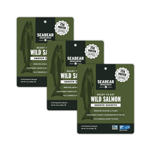 SeaBear Ready To Eat Smoked Sockeye Salmon, 3.5 oz (3 Pack)
