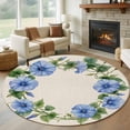 thumbnail image 3 of Spring Blue Flower Wreath Round Area&nbsp;Rug 5ft Country Watercolor Floral Bud Leaf Linen Non-Slip&nbsp;Washable Circle Rugs Soft Felt Indoor Floor Mat for Bedroom Kitchen Living Room Bathroom, 3 of 9