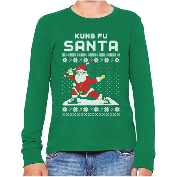 Tstars Boys Unisex Kung Fu Santa Christmas Big Boys T-Shirt