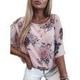 thumbnail image 1 of LAPA Femmes Imprimé Floral Manches Coude Col Rond Blouse Décontractée Top, 1 of 3