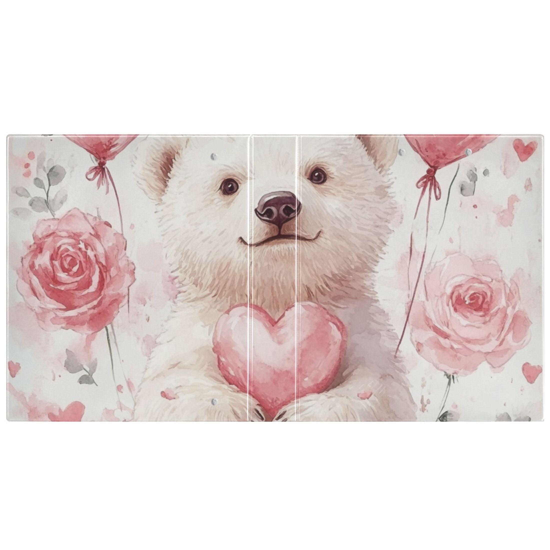 Bear Roses Hearts 3 Ring Binders 1.5 inch Hardcover File Folders with Interior Pockets A4 Size Organizer for School Office Hospital