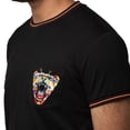 thumbnail image 4 of RAW X Relaxed Fit Embroidered Pocket Crewneck T-Shirt, Soft Stretch Tee for Men, Lion Pocket Embroidery - Black/Neon Orange, Medium, 4 of 9