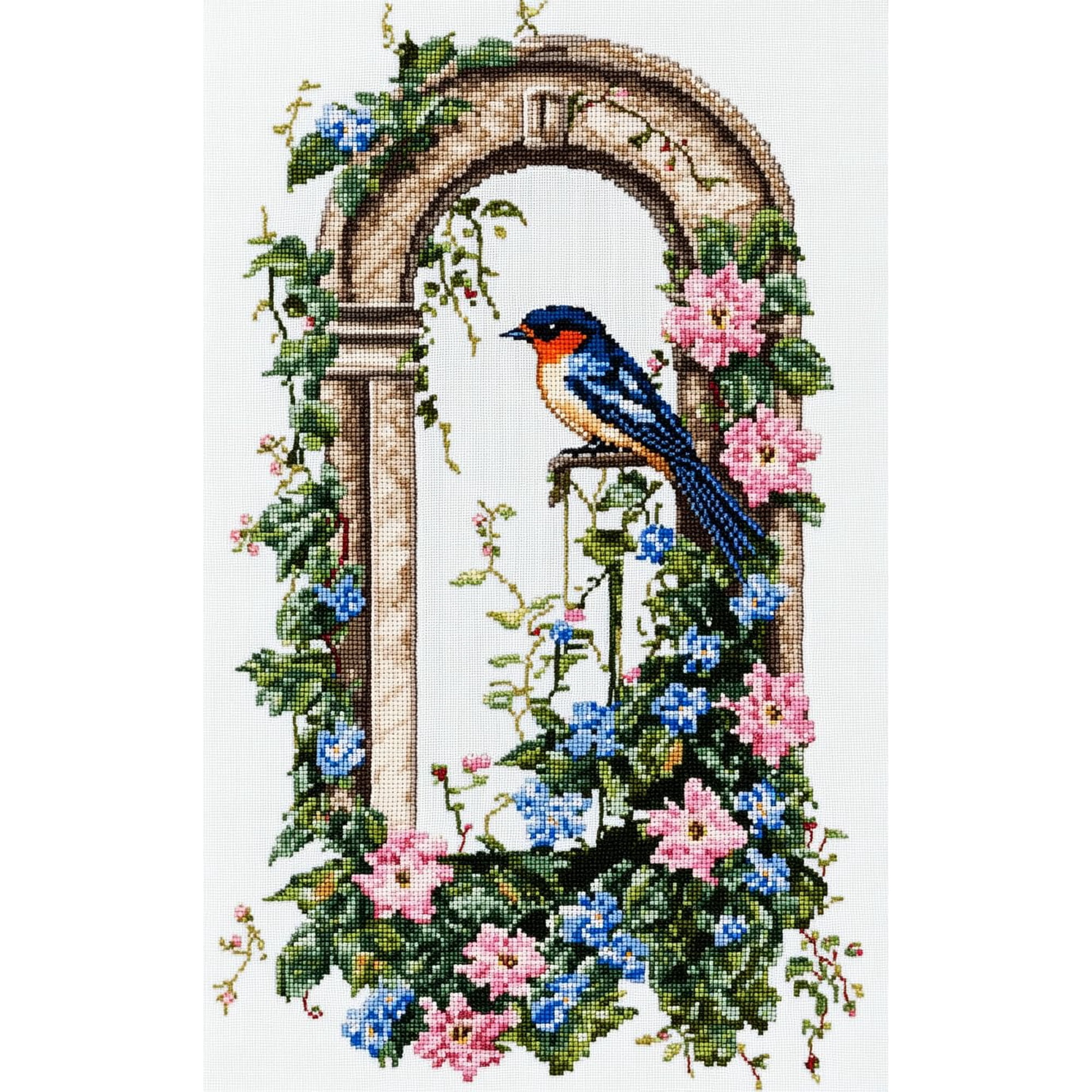 DIY Cross Stitch Kit for Beginners Swallow Perched on Tree Flowers 11CT Embroidery Kit with Pattern Stamped Needlepoint Craft Kit for Home Decor 40x50cm-2
