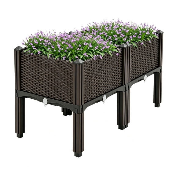 Anxingo Plastic Raised Garden Bed with Legs, Outdoor Garden Planter Box for Vegetables and Flowers 31.50" x 15.75" x 14.57"(2 Set)