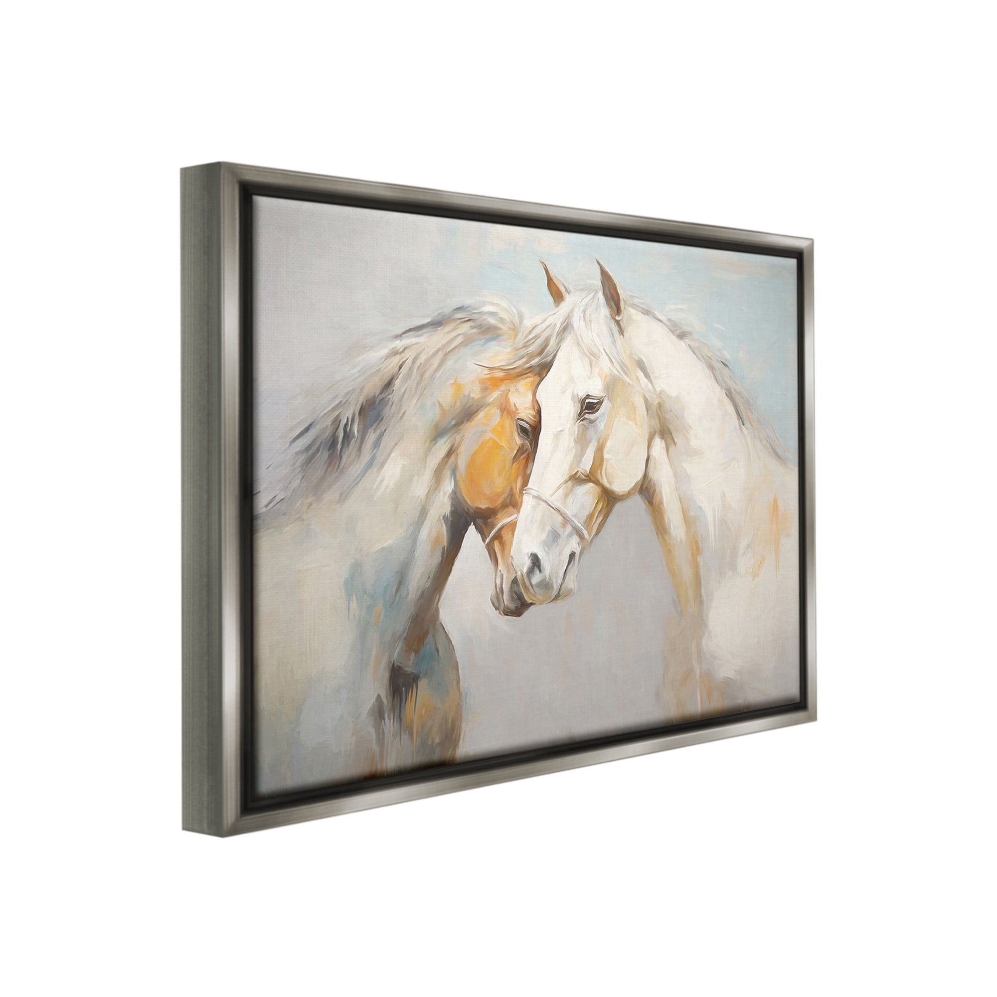 Stupell Industries Grey Horse Hugs Animals & Insects Painting Gray Floater Framed Canvas Art Print Wall Art, 31 x 25
