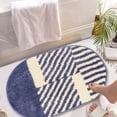 thumbnail image 2 of Soft Fluffy Microfiber Oval Bathroom Rugs Non-Slip Strong Water Absorption Bath Mat (Blue and White Stripes, 18"x26"), 2 of 6