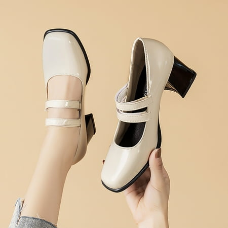 

Christmas HLS580 Retro College Square Head Thick Heel Buckle Single Fashion New Shoes