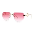 thumbnail image 4 of Cheetah Ring Jewel Arm Rimless Rectangular Bevel Lens Sunglasses Gold - Pink, 4 of 8