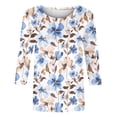 thumbnail image 6 of YUGYXL Shirts for Women 3/4 Length Sleeve Tee Tops Casual Round Neck T Shirts Summer Floral Print Dressy Blouses A Light Blue XL, 6 of 6