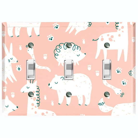 Metal Light Switch Plate Cover Cute Nature Wild Animals Pink ZOO004