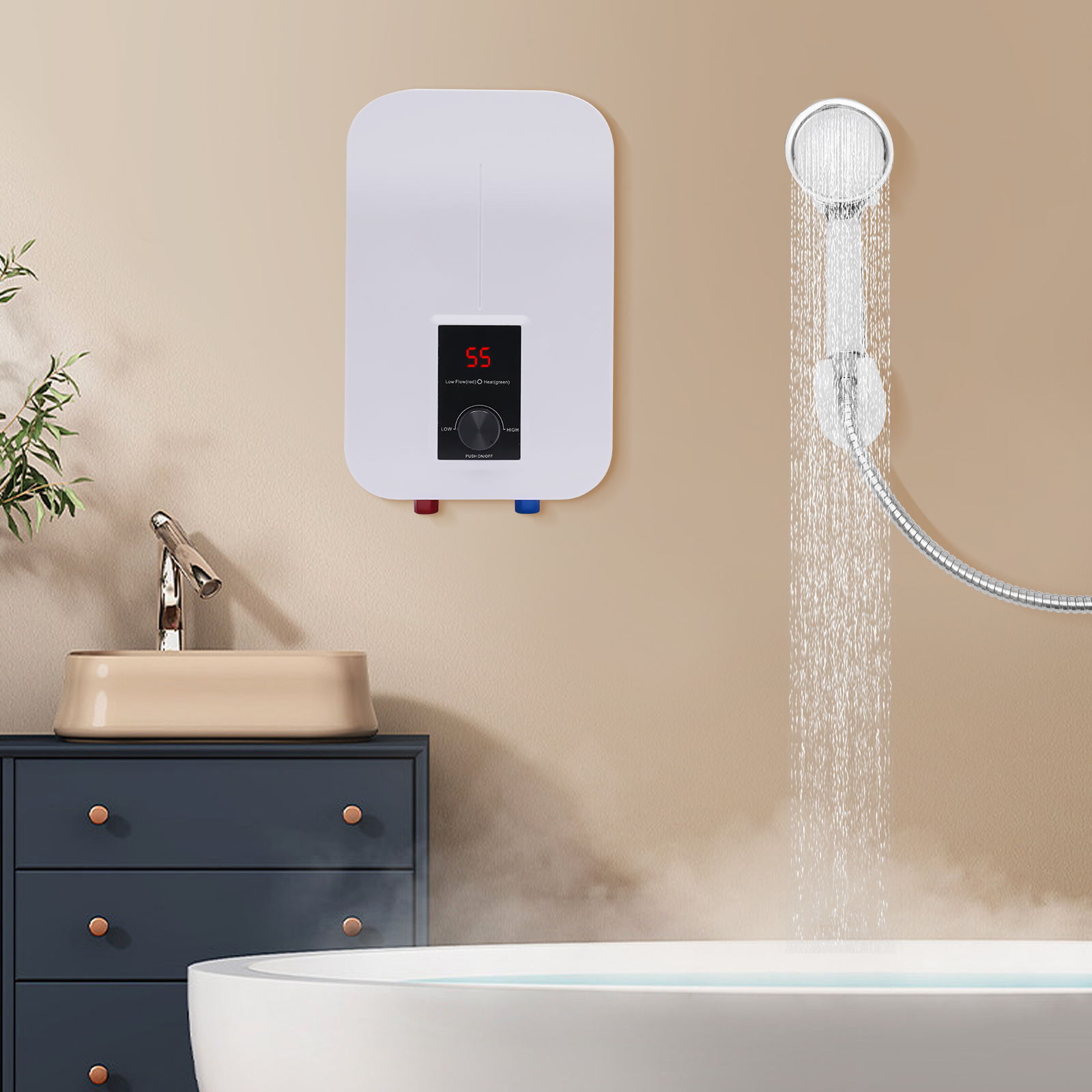 YIYIBYUS 6.5KW Electric Tankless Water Heater Shower Head Set IPX4