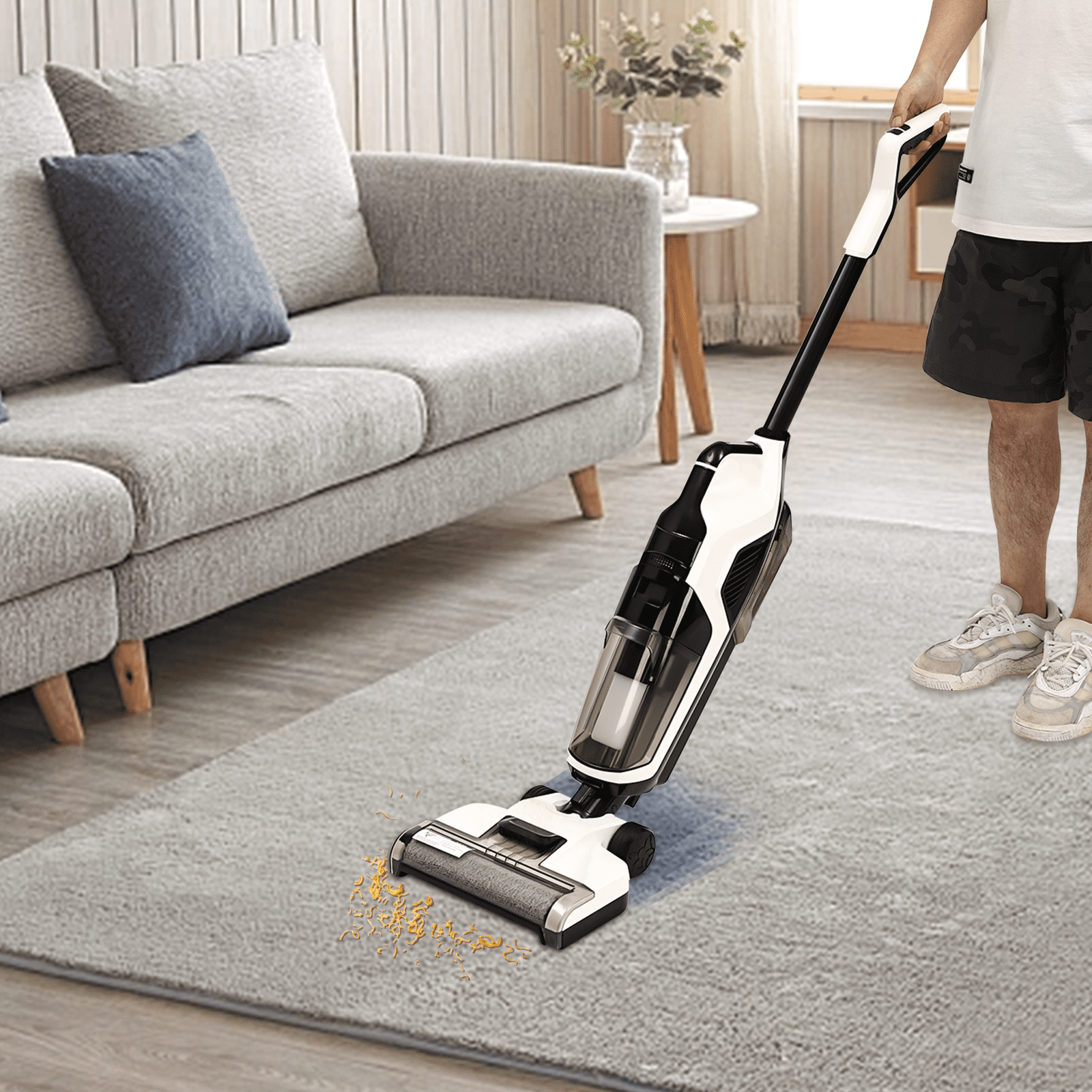 Battery Powered All-in-One Cordless Wet Dry Vacuum Cleaner and Mop for Hard Floor,0.8L/0.21gal Water Tank