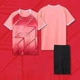 thumbnail image 2 of HAOTAGS Soccer Jerseys for Teen Boys(4-14), 2pc Outfits Youth School Training Uniform Basketball Sport Short Set Pink, 2 of 5