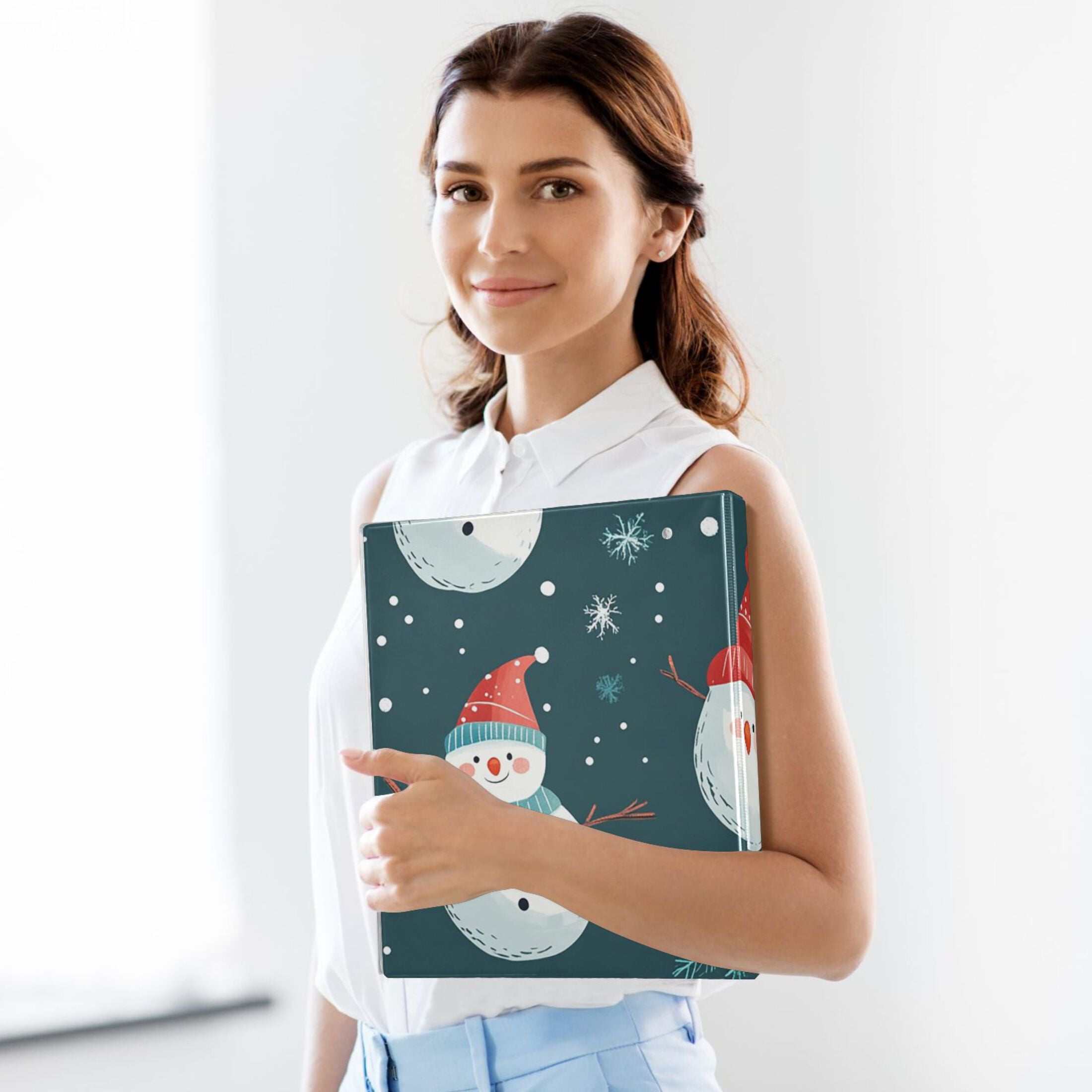 Snowman Christmas 3 Ring Binders 1.5 inch Hardcover File Folders with Interior Pockets A4 Size Organizer for School Office Hospital