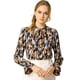 thumbnail image 1 of Blusa con cuello En V y lazo floral Allegra K para mujer manga larga volantes trompeta Naranja azul XS, 1 of 6