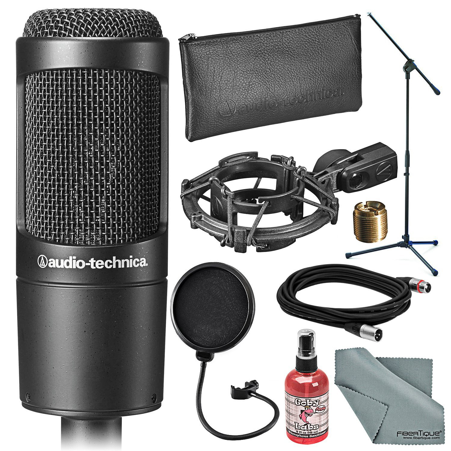 XLR Cable Pop Filter Audio-Technica AT2035 Cardioid Condenser Microphone Bundle with Boom Stand and Austin Bazaar Polishing Cloth 