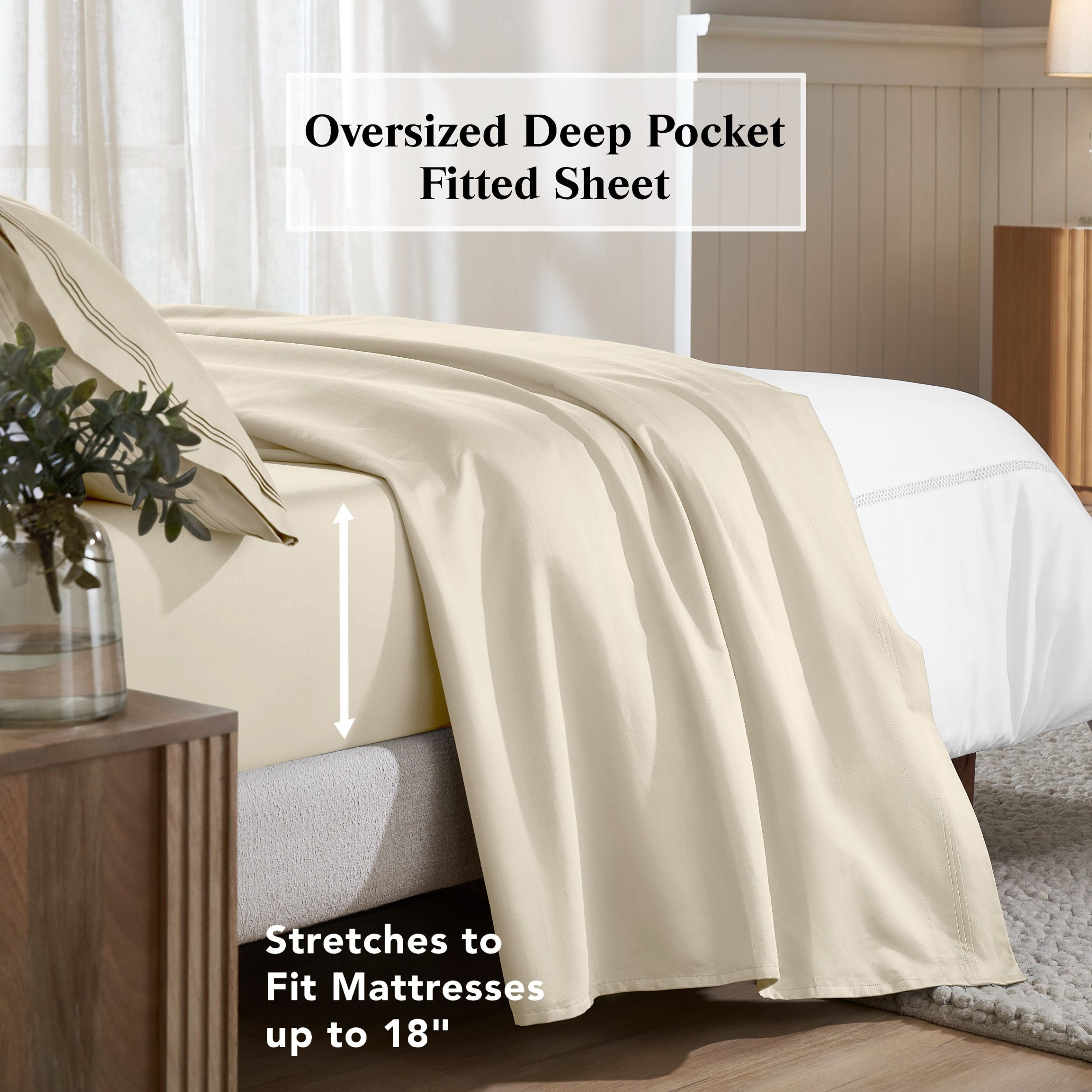 Superior 650 TC Egyptian Cotton Sheet Set, Extra Deep Pocket - 20 Inch, King Size, Ivory