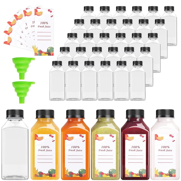 Botellas de jugo de plástico OBKJJ, 8 oz/240 ml con tapas, juego de 80 piezas