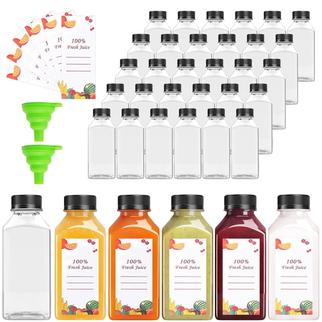 Botellas de jugo de plástico OBKJJ, 8 oz/240 ml con tapas, juego de 80 piezas
