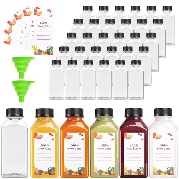 Botellas de jugo de plástico OBKJJ, 8 oz/240 ml con tapas, juego de 80 piezas