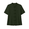 thumbnail image 5 of ClodeEU Women's Chinese Frog Button Stand Collar Short Sleeve Blouse,Solid Casual Summer Shirt Top Army Green,Women's Plus L, 5 of 8