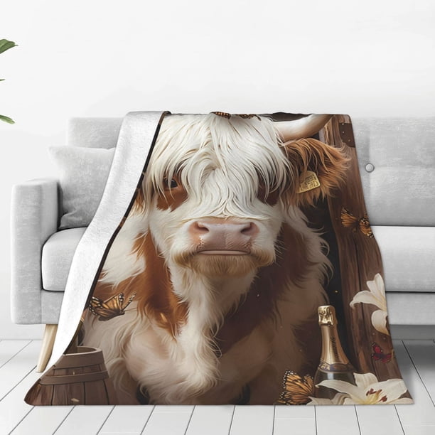Fotbe Cow With Butterflies Manta de Franela Acolchonada con Estampado, Súper Suave y Esponjosa, Extra Grande para Sofá, Cama, Uso Todo el Año-50"x40"