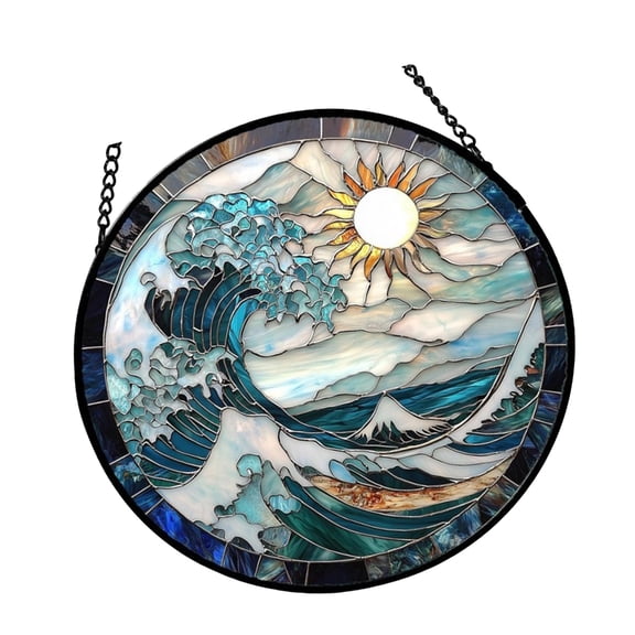 Blue and White Waves Suncatchers Stained Glass Window Hanging Decor Garden Ornament present