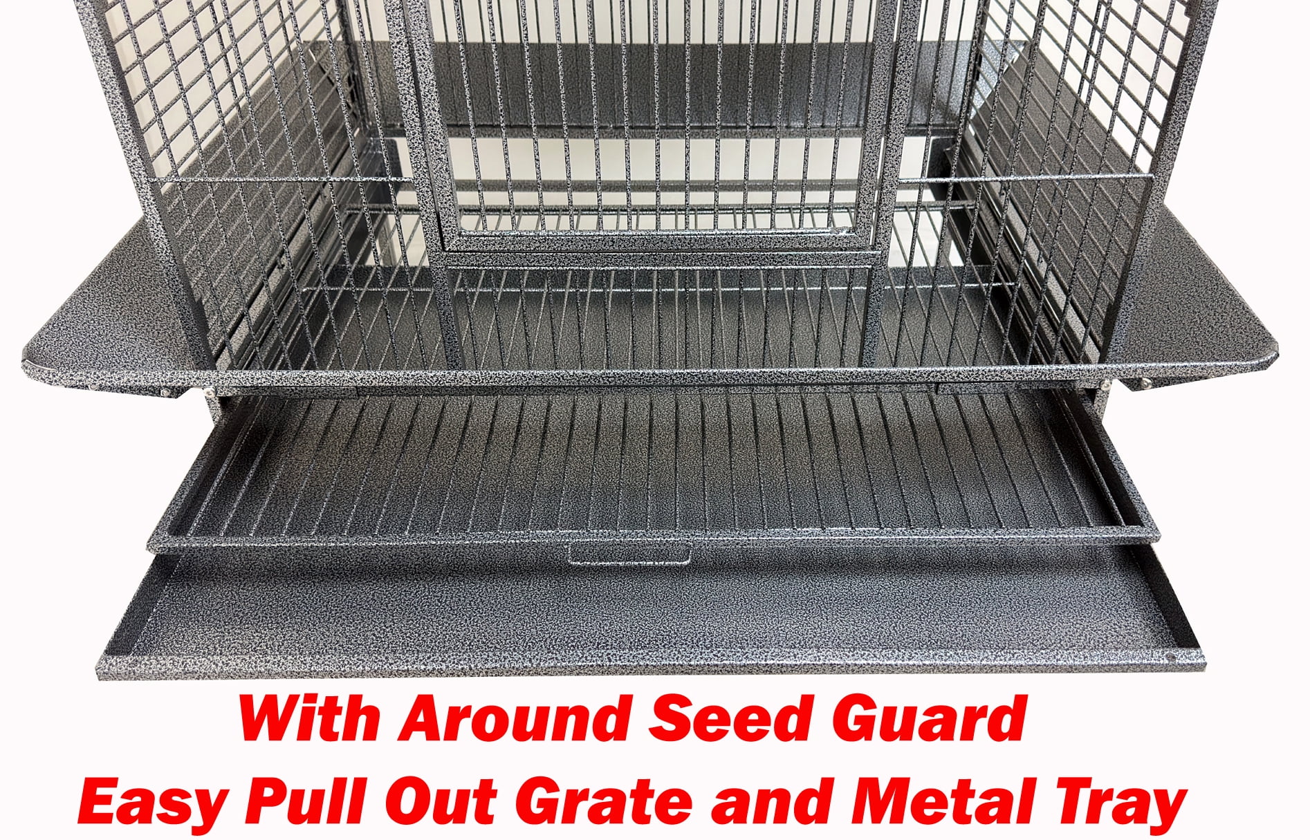 Extra Large 32" x 23" x 69"H Elegant and Durable Wrought Iron Double Ladders Open Play Top Bird Parrot Rolling Cage, Include Stainless Feed Cups Natural Wooden Stand Perch Seed Guard