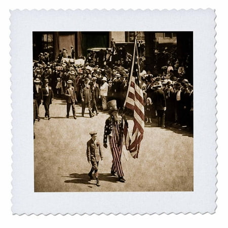 Vintage Uncle Sam - 3dRose Vintage Uncle Sam on the 4th of July Faded - Quilt Square, 10 by 10-inch