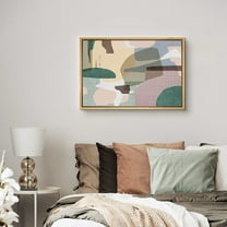 PixonSign Framed Canvas Print Wall Art Tan, Blue, Green Squares Abstract Line Illustrations Modern Art Alternative Dramatic Multicolor Dark for Living Room, Bedroom, Office - 24"x36" Natural