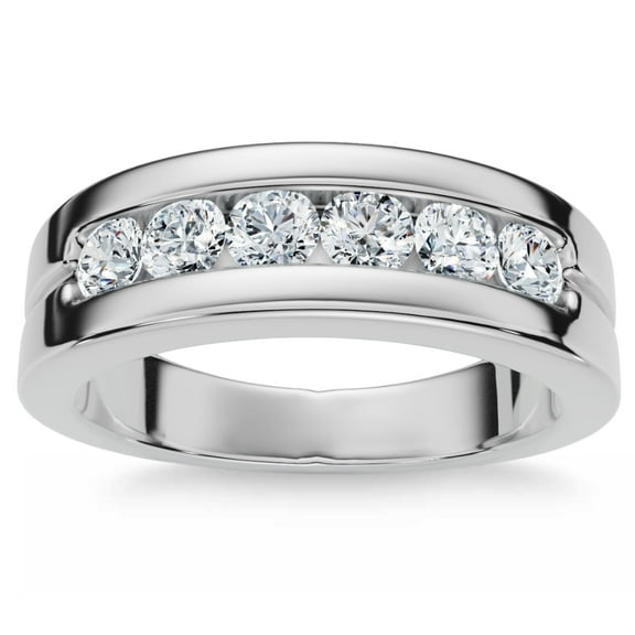 Pompeii Men's 5/8Ct Diamond 6-Stone Polished Wedding Ring Lab Grown 10k Gold (F/G,VS1-VS2)