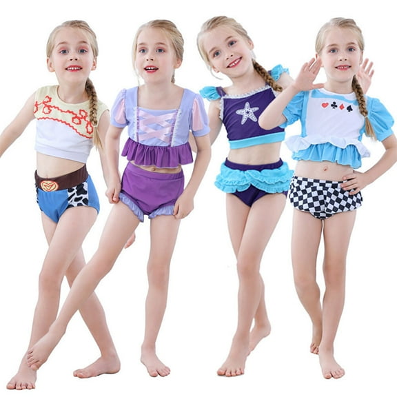 Girls Princess Two Piece Swimsuit Toddler Bikini Set Ruffle Bathing Suit SwimWear