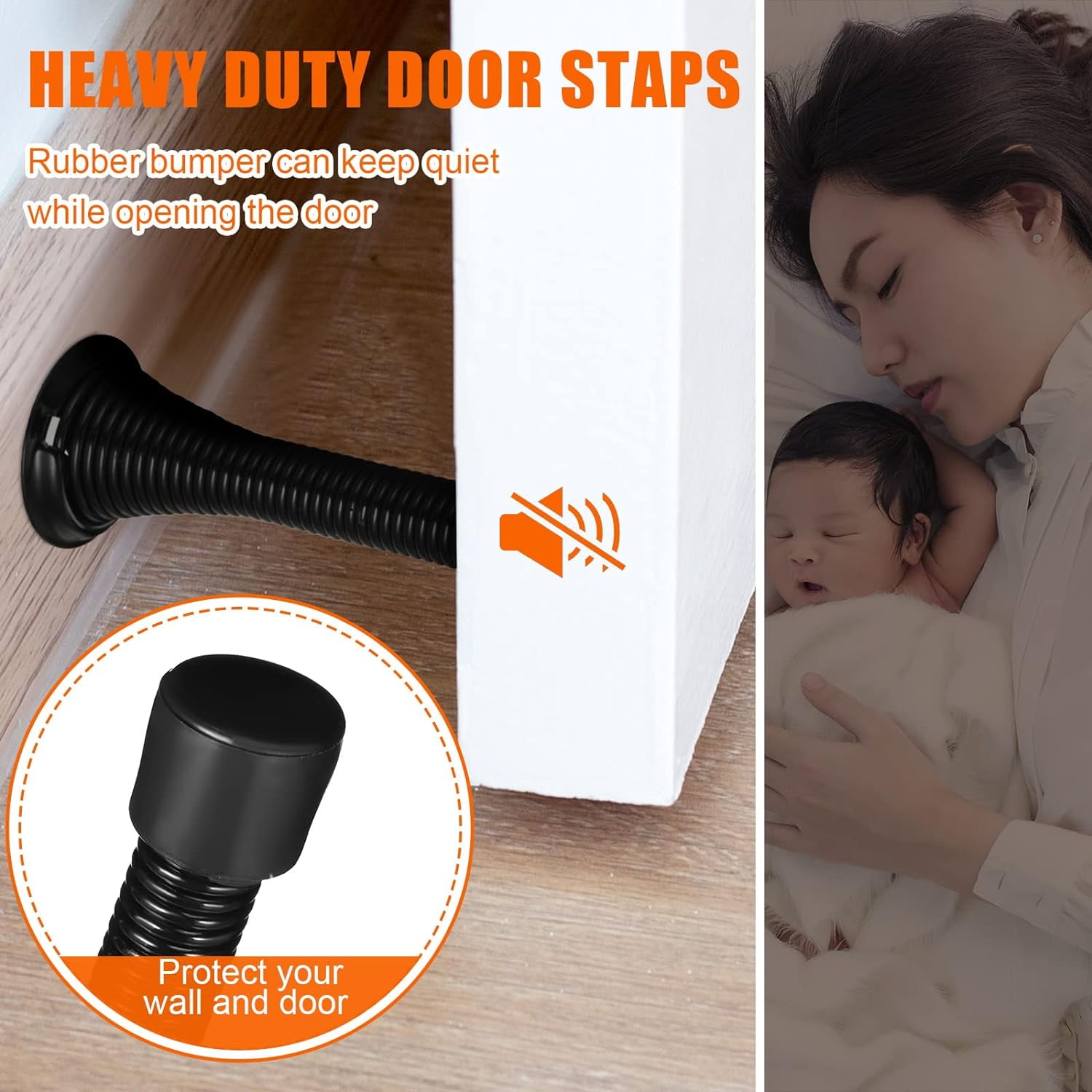 36 Pieces Spring Door Stopper with Rubber Bumper Flexible Spring Heavy Duty Wall Door Stop for Home Offices Schools(Matte Black)