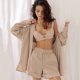 thumbnail image 3 of Conjunto de ropa interior de tres piezas, camisón sexy de seda de algodón con abertura y pantalones cortos cómodos, ropa de casa para mujer, 3 of 6