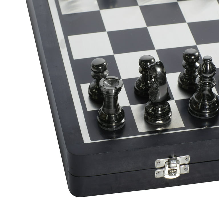 Handmade Premium Marble Chess Set - 16inch Large Size Luxury Chess Board  with Pieces - Modern Marble Chess Set with Gift Box (Black and White)
