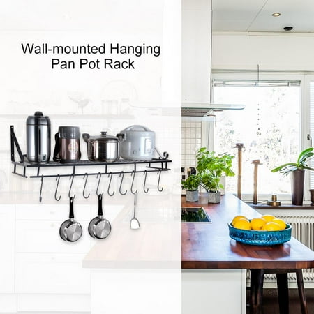 Yosoo Metal Hanging Pan Pot Rack Wall Mounted With 10 Hook Holders Kitchen Storage Organizer Yosoo Metal Hanging Pan Pot Rack Wall Mounted With 10 Hook Holders Kitchen Storage Organizer